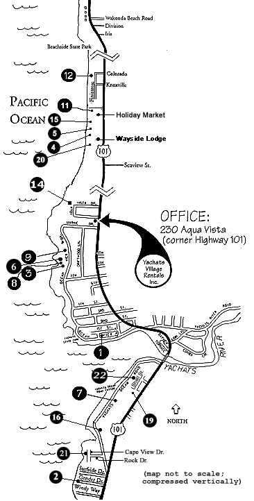Map of All Yachats Vacation Homes, Plus our Office